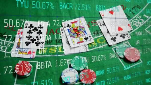 Animation Trading Board Poker Cards Chips Green Gambling Table Digital — Wideo stockowe