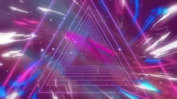 Animation Looping Triangles Multicolored Flames Flares Stars Galaxy Background Digitally — Video