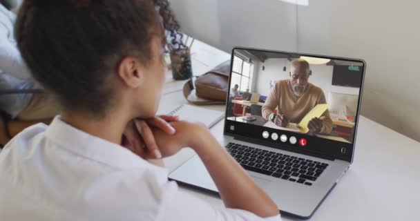 African American Woman Using Laptop Video Call Business Colleague Screen — Stock videók