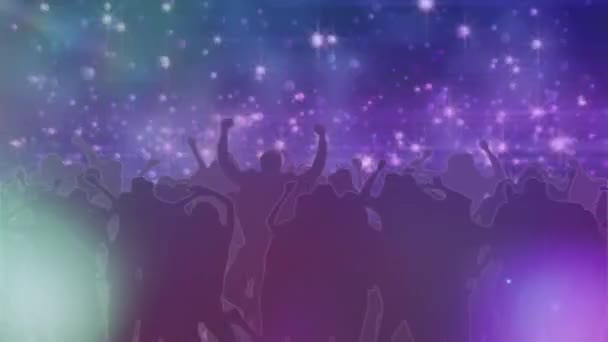 Animation Light Beam Moving Silhouette Multiracial Crowd Enjoying Music Concert — Stock video
