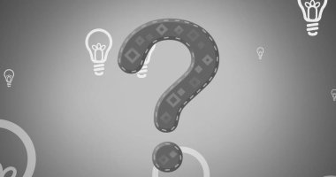 Image of question mark over lightbulbs on grey background. Global education and digital interface concept digitally generated image.