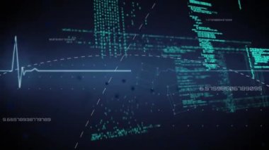 Bilgisayar programlama dili ve 3D küplerle kalp atışlarının animasyonu. Dijital olarak üretilmiş, hologram, veri, kodlama, nabız, tıbbi, gelecek ve teknoloji kavramı.