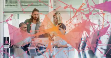 Animation of network of winter school children using laptop. Party childhood and celebration concept digitally generated video.