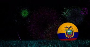 Animation of glowing fireworks over ball with flag of croatia. World cup soccer concept digitally generated video.