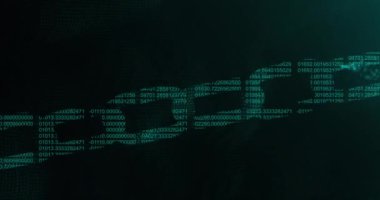 Animation of security chain icon and light trails falling against black background. Cyber security and business technology concept