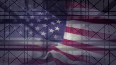 Animation of scaffolding over american flag. labor day, work, workers, american tradition and celebration concept digitally generated video.