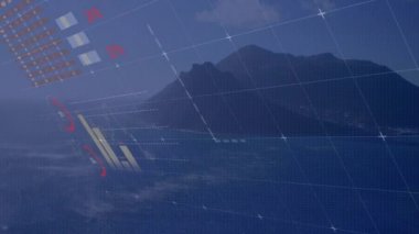 Animation of financial data processing over purple background. Global business digital interface technology and networking concept digitally generated video.