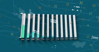 Mavi arkaplanda veri işleme animasyonu. küresel iş ve dijital arayüz kavramı dijital olarak oluşturulmuş video.