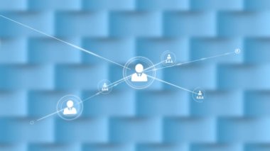 Animation of network of connections with user icons over blue brick background. Global network, connections and technology concept digitally generated video.