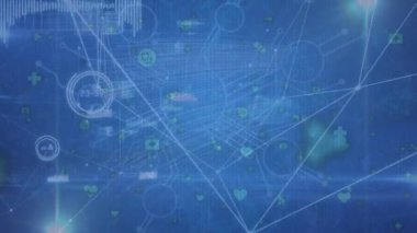 Animation of network of connections and data processing over blue background. Global connections networks and digital interface concept digitally generated video.