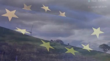 Animation of flag of ghana over rotating loading shapes. Digitally generated image.