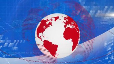 Dünya ve virüs hücrelerinde veri işleme animasyonu. Küresel iş ve dijital arayüz kavramı dijital olarak oluşturulmuş video.