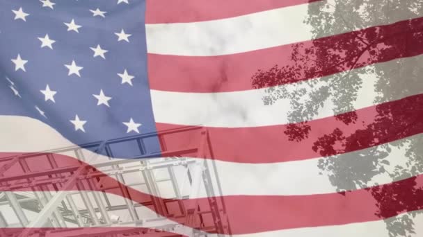 Animation Construction Site American Flag Labor Day American Tradition Celebration — ストック動画