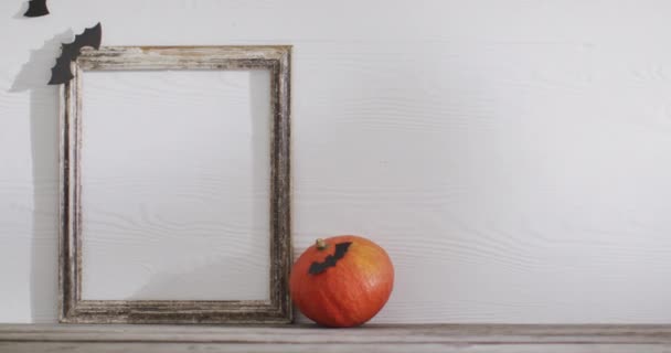 Video Frame Copy Space Halloween Decorations Pumpkin White Background Halloween — Stockvideo