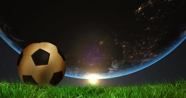 Animation Spinning Globe Football Ball Grass World Cup Soccer Concept — Wideo stockowe