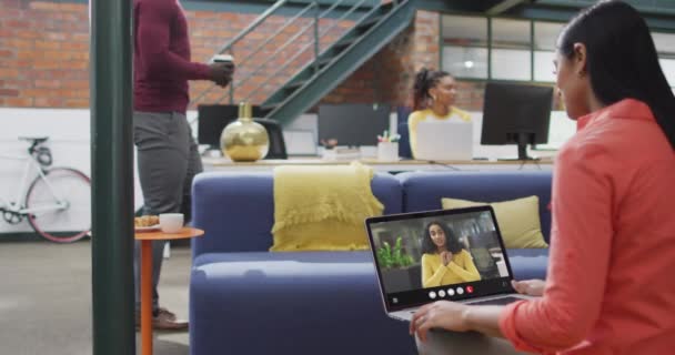 Biracial Woman Using Laptop Video Call Business Colleague Screen Business — Video