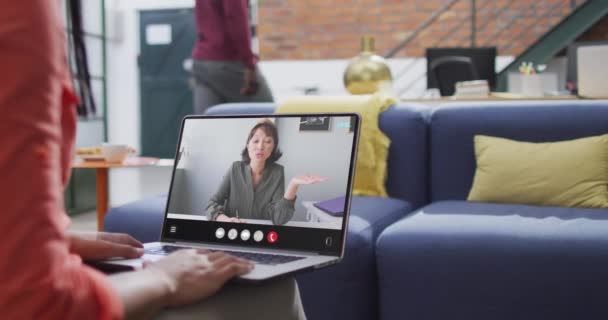 Biracial Woman Using Laptop Video Call Business Colleague Screen Business — Wideo stockowe