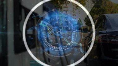 Kas küresi bileşimi ve çeşitli verilerin üzerindeki sayılar kadın elinin üzerindeki kar taneleri. Küresel iş ve dijital arayüz kavramı dijital olarak oluşturulmuş video.