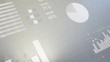 Animation of financial data processing on grey background. Global finances, computing and digital interface concept digitally generated video.