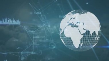 Animation of globe with network of connections and data processing. global connections, data processing and digital interface concept digitally generated video.