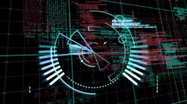 Animation of data with hud processing on digital interface. Digital composite, artificial intelligence, global communication, cloud computing, development, technology.