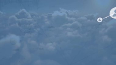 Animation of network of connections with people icons over sky with clouds. Global connections digital interface data processing concept digitally generated video.