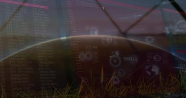 Dünya üzerinde veri işleme animasyonu. küresel iş ve dijital arayüz kavramı dijital olarak oluşturulmuş video.