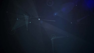 Animation of network of connections and glowing light spot against blue background. Global networking and business technology concept