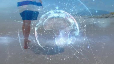 Akıllı telefon kullanan insanlar üzerindeki bağlantıları olan bir dünya animasyonu. Küresel iş bağlantıları ve dijital arayüz konseptini dijital olarak oluşturur.