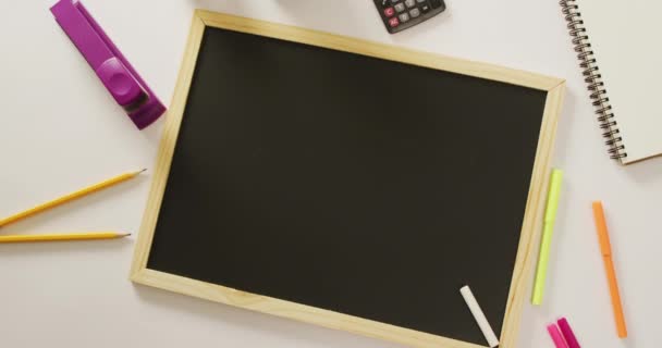 Video Blackboard Copy Space School Items White Background School Equipment — ストック動画