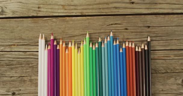 Video Composition Colorful Crayons Wooden Surface School Equipment Tools Learning — Wideo stockowe