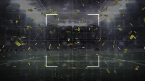 Animation Scope Scanning Golden Confetti Falling Sports Stadium Sports Competition — Video