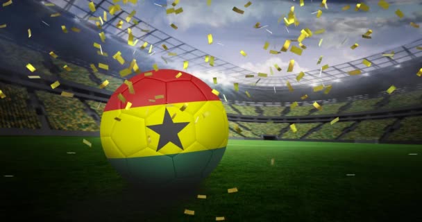 Animation Falling Golden Confetti Football Ball World Cup Soccer Concept — ストック動画