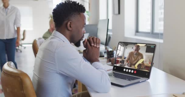 African American Man Using Laptop Video Call Business Colleague Screen — Stock video