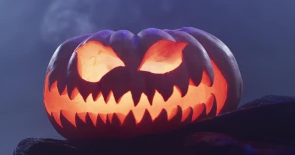 Video Halloween Carved Pumpkin Smoke Black Background Halloween Autumn Tradition — Wideo stockowe