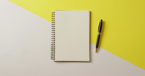 Video Notebook Copy Space Pencil Yellow Background School Equipment Tools — стоковое видео