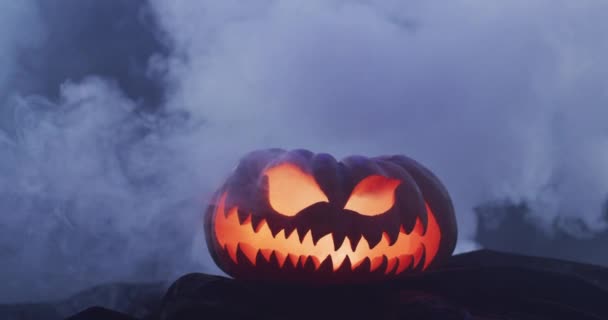 Video Halloween Carved Pumpkin Smoke Black Background Halloween Autumn Tradition — Vídeo de stock