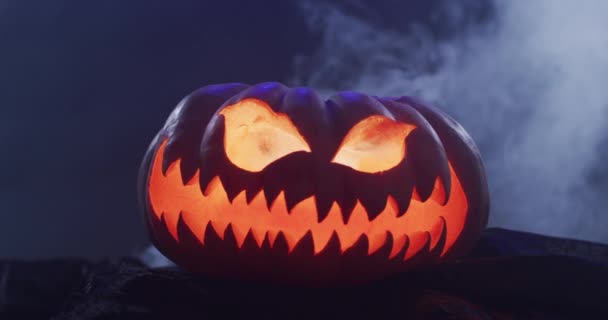 Video Halloween Carved Pumpkin Smoke Black Background Halloween Autumn Tradition — Vídeo de stock