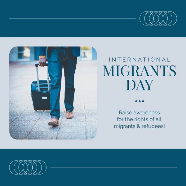 Composition International Migrants Day Text African American Man Suitcase International — Stockfoto