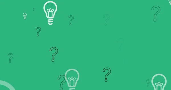 Image Lightbulb Icons Question Marks Green Background Global Education Digital — стоковое фото