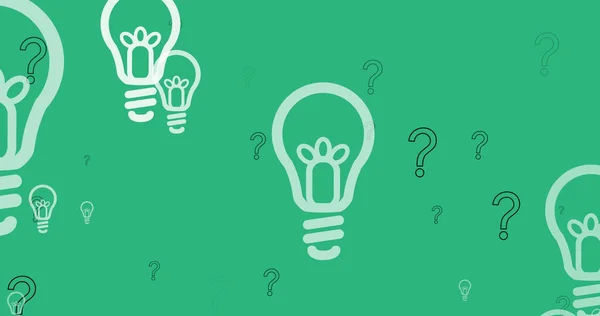Image Lightbulb Icons Question Marks Green Background Global Education Digital — Stockfoto