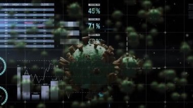 Animation of covid cells and statistics processing. Medical research technology during coronavirus covid pandemic digitally generated video.