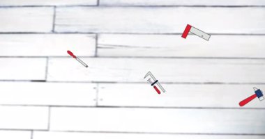 Animation of labor day celebrate text over tool icons. labor day and celebration concept digitally generated video.