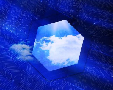 Digitally generated window in blue circuit board