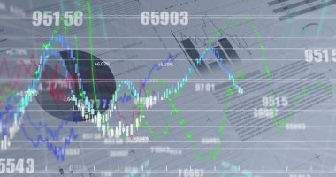 Image of graphs and financial data over grey background. global finance, economy and technology concept digitally generated image.