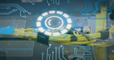 Sunucu odasında veri işleme resmi. küresel teknoloji ve dijital arayüz kavramı dijital olarak oluşturulmuş görüntü.