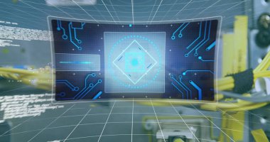 Sunucu odasında veri işleme resmi. küresel teknoloji ve dijital arayüz kavramı dijital olarak oluşturulmuş görüntü.