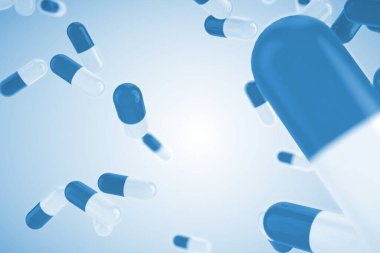 Digitally generated blue pills floating