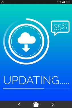 Update text with download symbol on blue digital screen