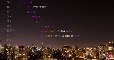 Image of data processing over cityscape. global technology and digital interface concept digitally generated image.